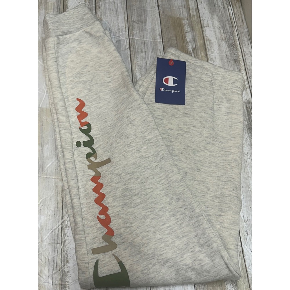 Champion Women's Joggers Sweatpants Heather Gray spell out Logo Print Size Large